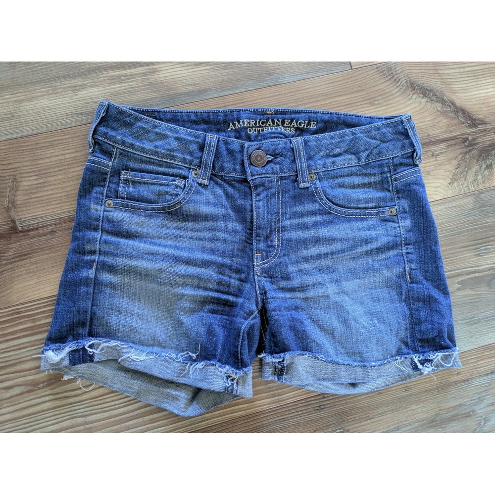 American Eagle Outfitters Medium Wash Stretch Cut Off Denim Jean Shorts 4